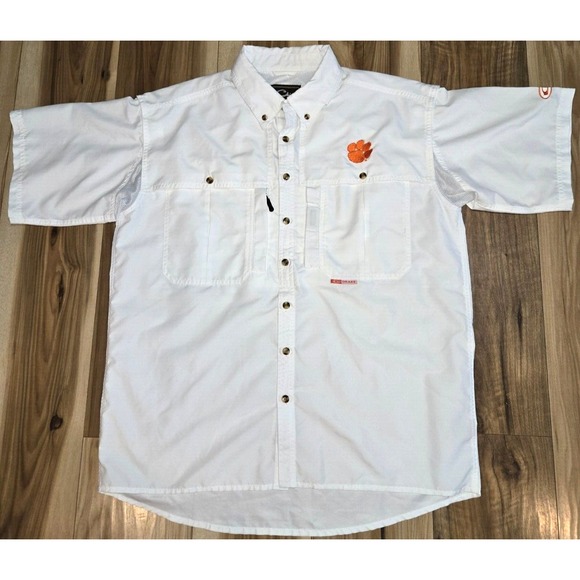 Drake Waterfowl Button Shirt SC Clemson Tigers Mens White Size M Short Sleeve - Picture 1 of 10